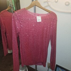 💖💖💖Free People Sparkle Ribbed Long-Sleeve Top - Pink💖💖💖
